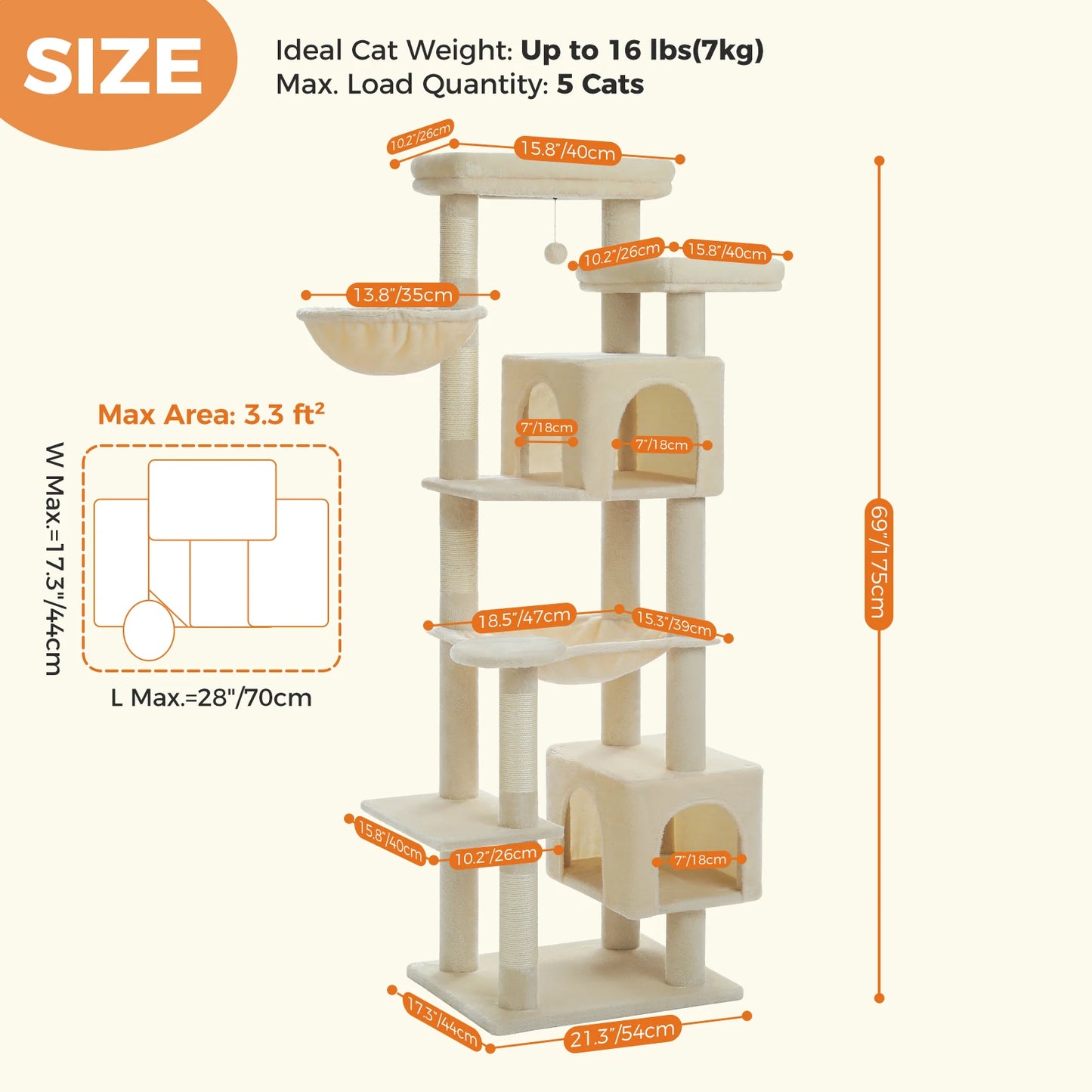 Tall Plush Cat Tower with Caves and Scratching Boards!