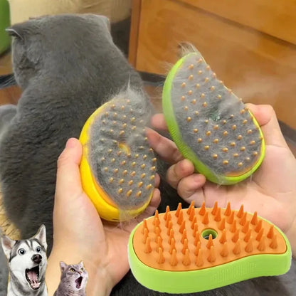 3-in-1 Electric Steam Brush for Pet Grooming & Massage!