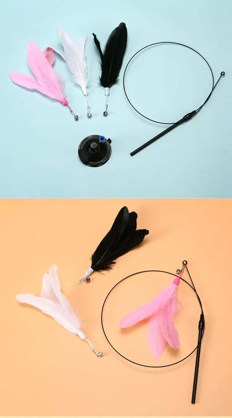 Interactive Cat Teaser Stick with Bell & Replaceable Feather Head!