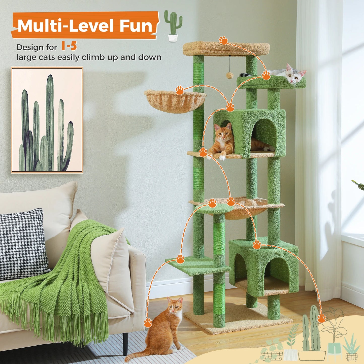 Tall Plush Cat Tower with Caves and Scratching Boards!