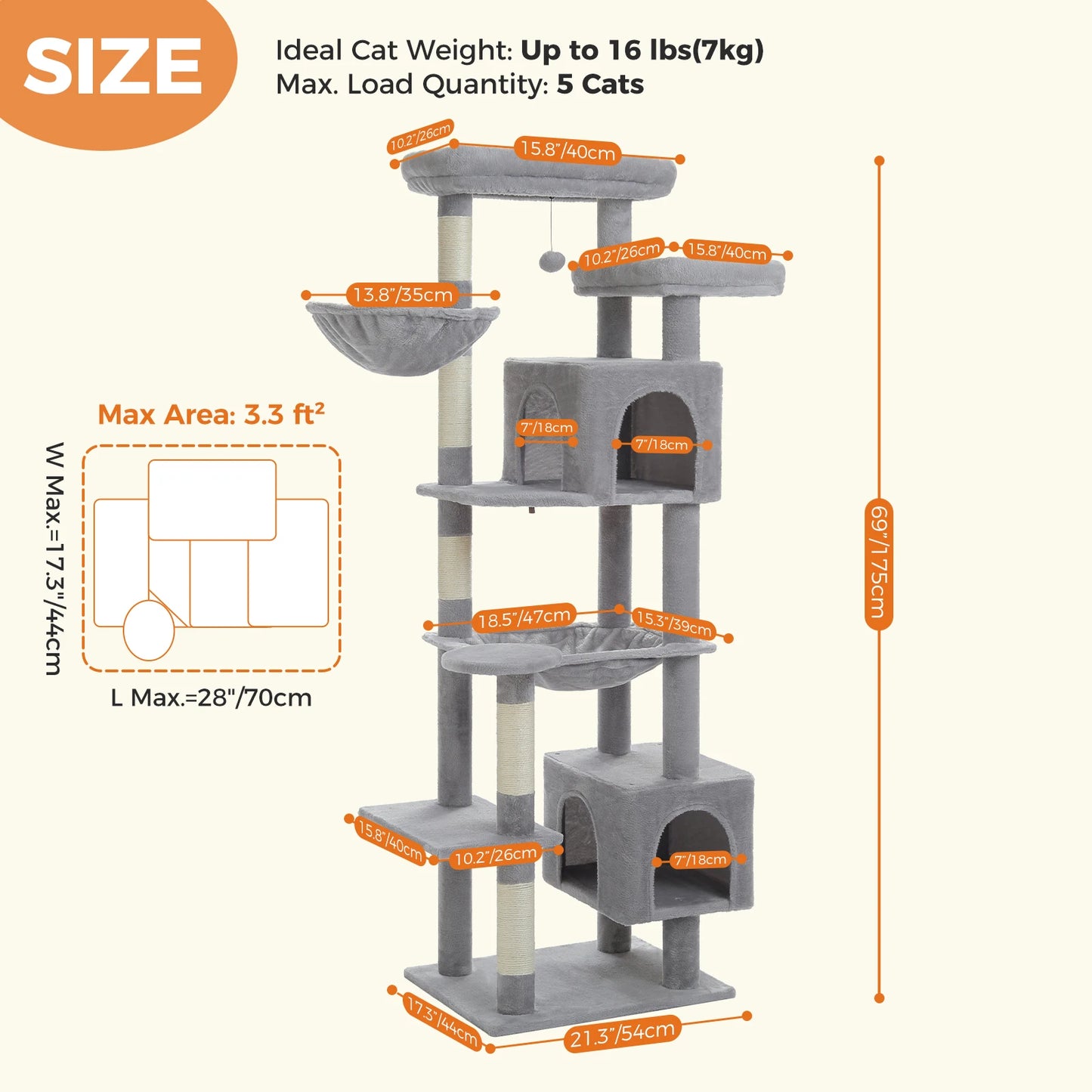 Tall Plush Cat Tower with Caves and Scratching Boards!