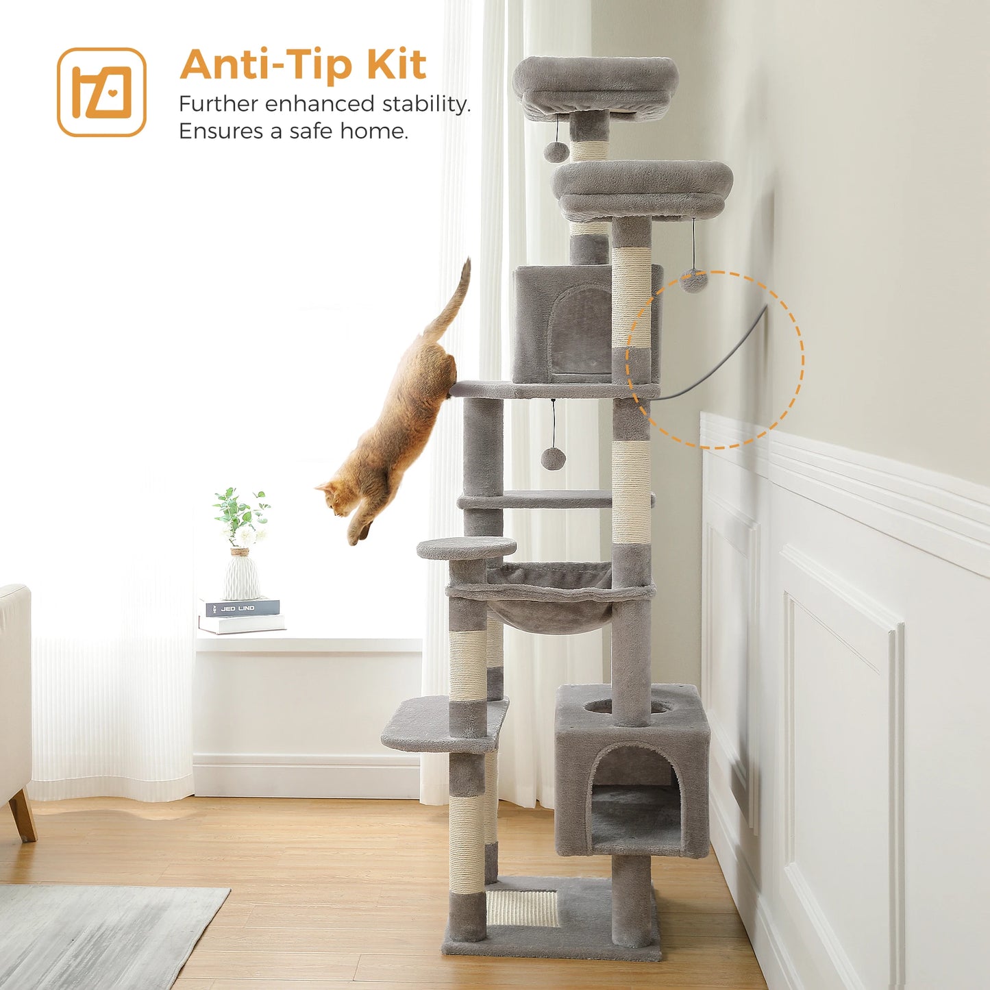 Tall Plush Cat Tower with Caves and Scratching Boards!