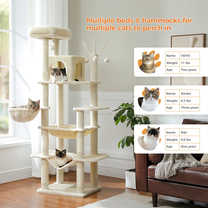 Tall Plush Cat Tower with Caves and Scratching Boards!