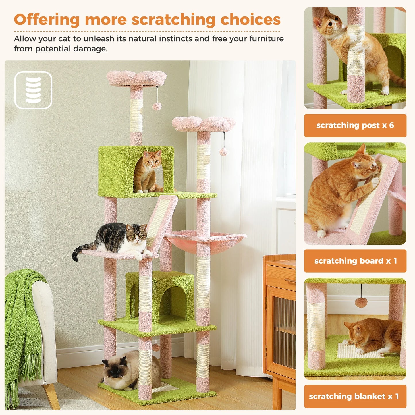 Tall Plush Cat Tower with Caves and Scratching Boards!